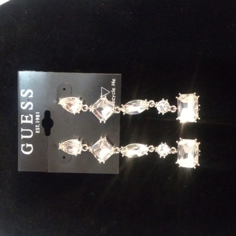 GUESS Silver and Crystal Post Back Dangle Earrings Set NWT - Picture 3 of 3